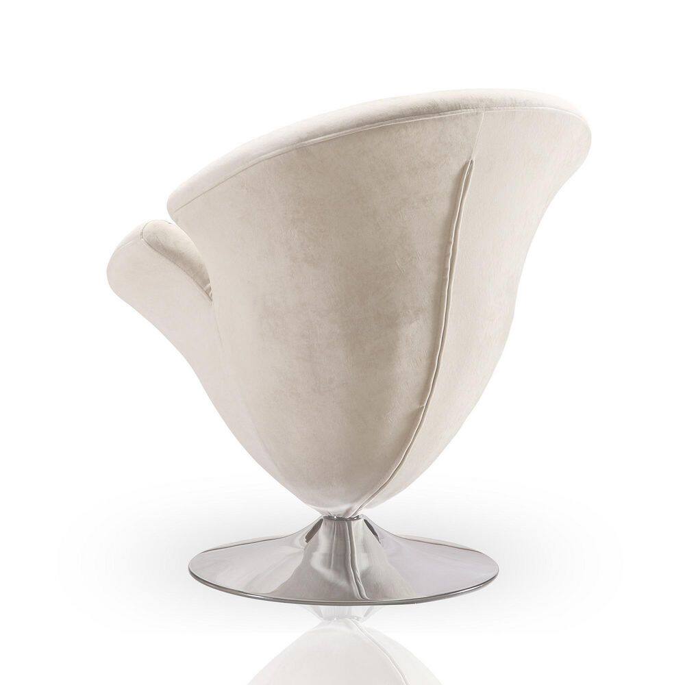 Blossom White Velvet Swivel Barrel Chair with Metal Base