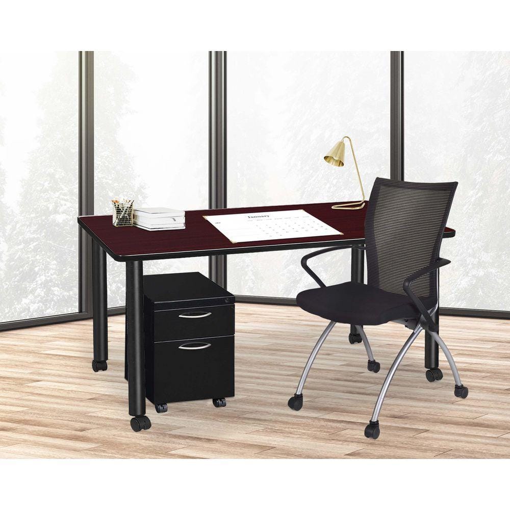UPC 192357220382 product image for Kee 66 in x 24 in. Mahogany Brown Top Mobile Desk with Storage, Black Legs | upcitemdb.com
