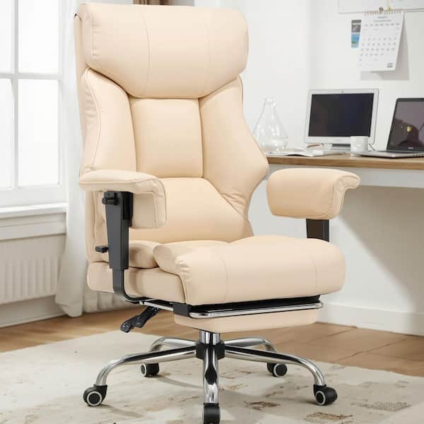 Big and Tall Faux Leather Office Chair with Lumbar Support Adjustable Height High Back Ergonomic Gaming Chair, Beige