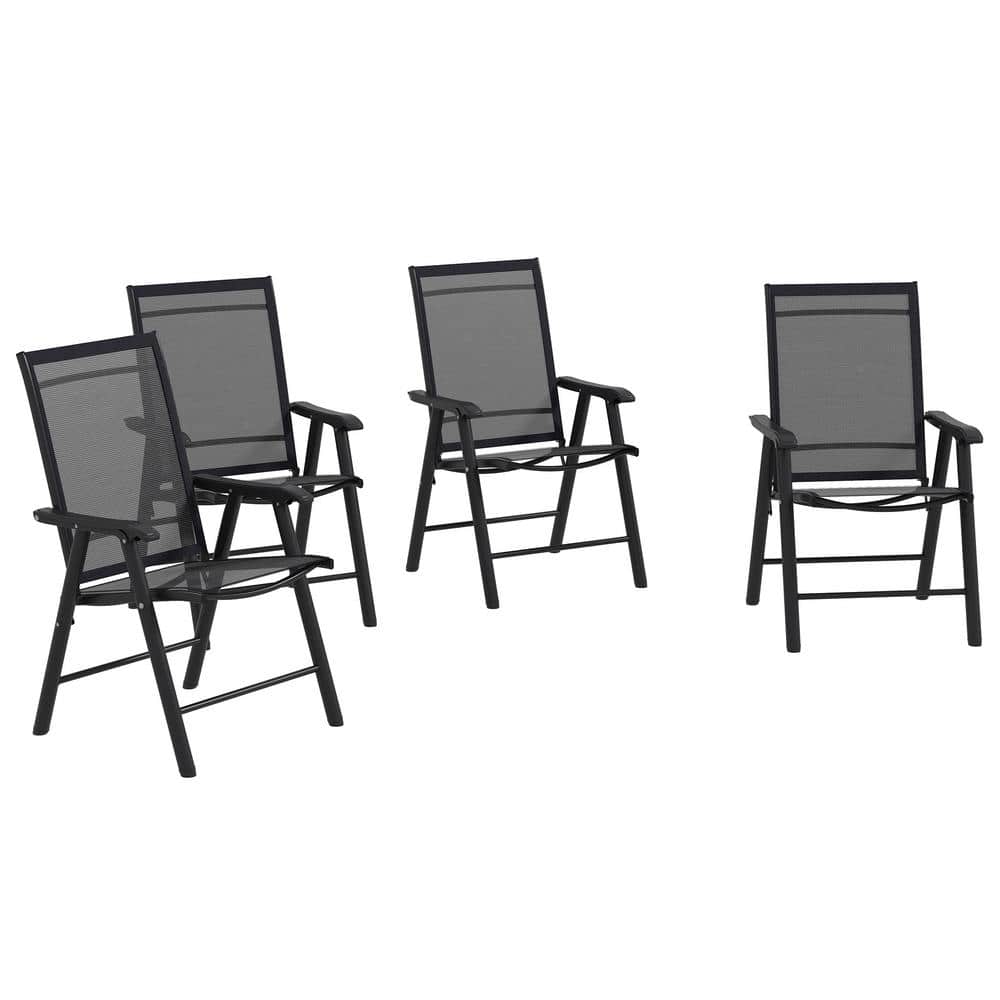 Folding Steel Outdoor Dining Chair Set of 4 with Armrests in Black for Outdoor Use, Lawn, Camping, Dining, Beach price history on PriceWatchPro