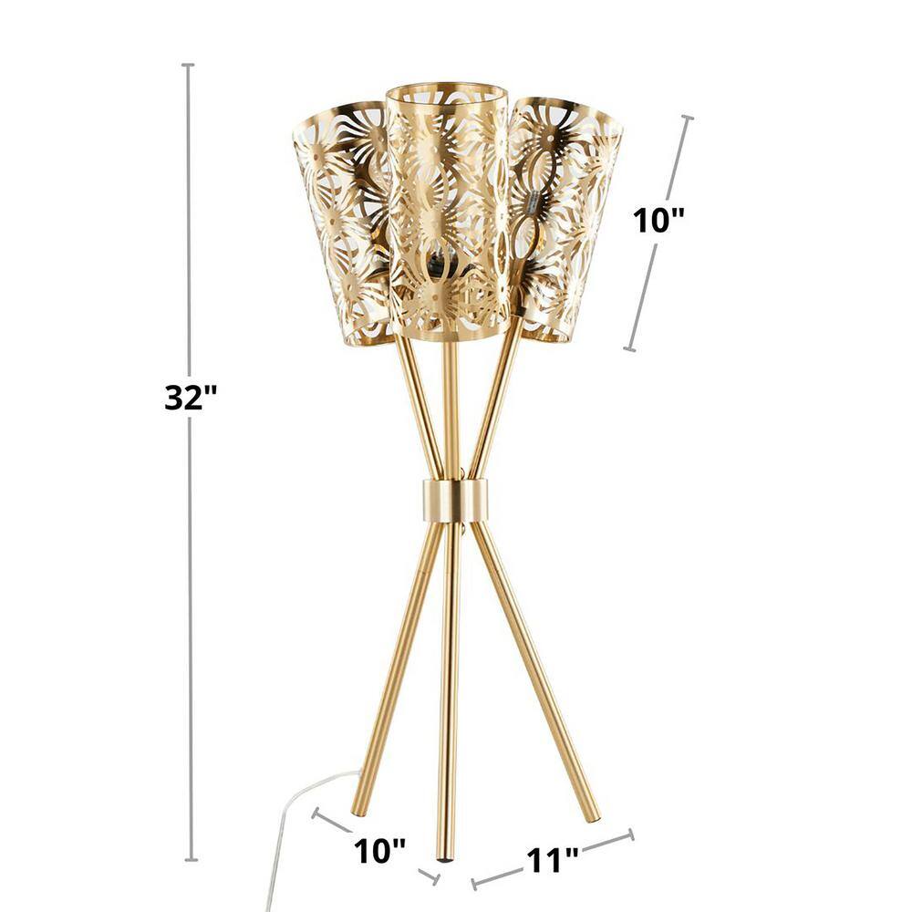 Royal Gold Metal Tripod Table Lamp with Cutout Shades