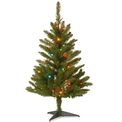 3 ft. Kingswood Fir Wrapped Pencil Artificial Christmas Tree with Multicolor Lights