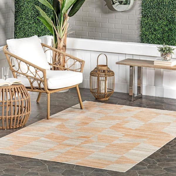 Aranea Abstract Machine Washable Orange 9 ft. x 12 ft. Indoor/Outdoor Area Rug