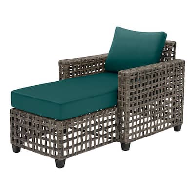 Briar Ridge Brown Wicker Outdoor Patio Chaise Lounge with CushionGuard Malachite Green Cushions