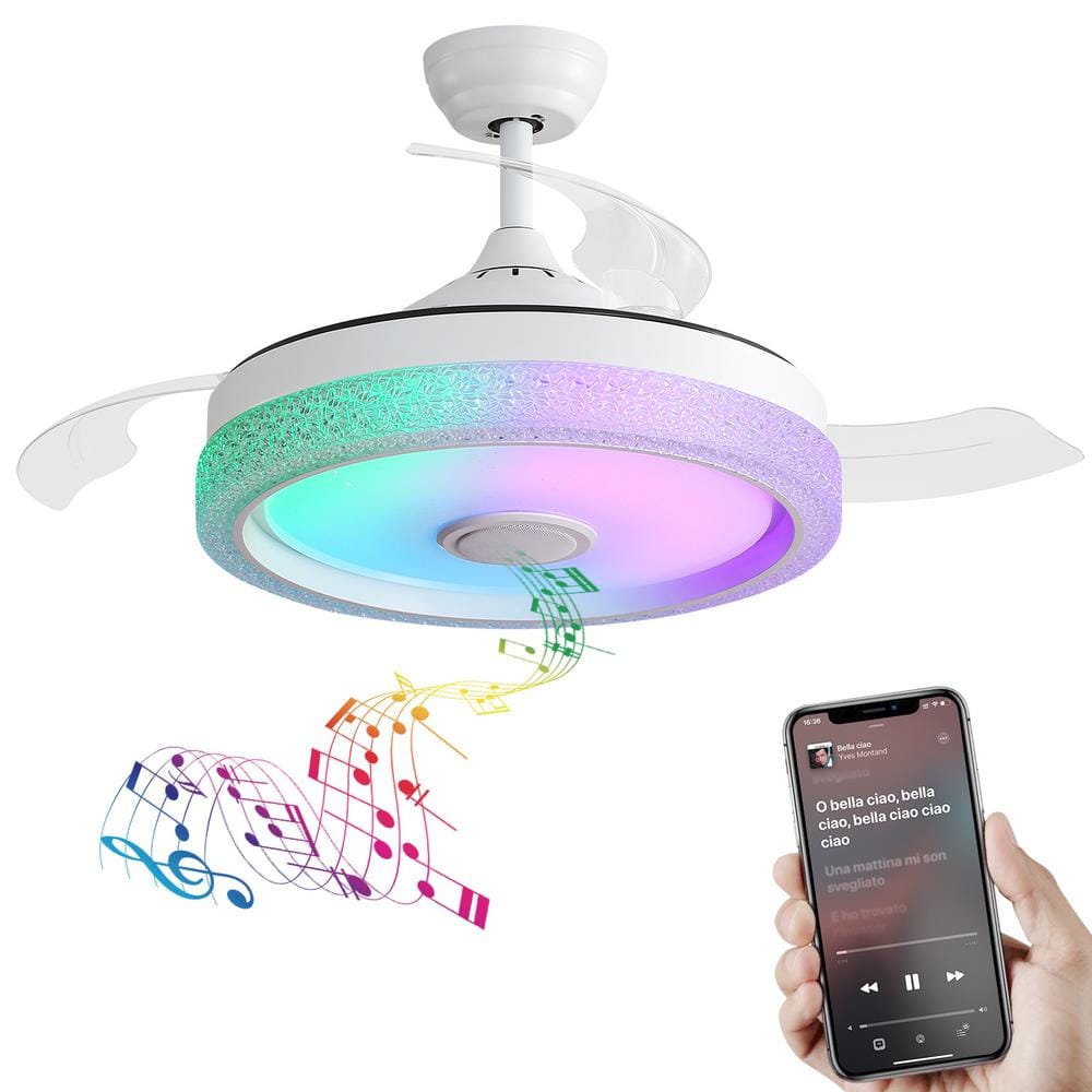 42 in. Indoor White Modern LED Ceiling Fan with Remote and Smart APP Control, 3 Retractable ABS Blades price history on PriceWatchPro