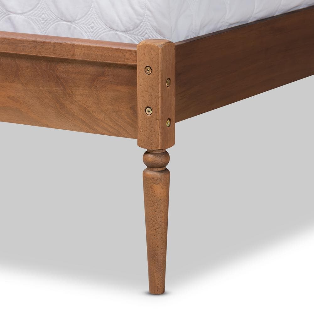 Walnut Brown Wood Queen Platform Bed with Tufted Upholstered Headboard