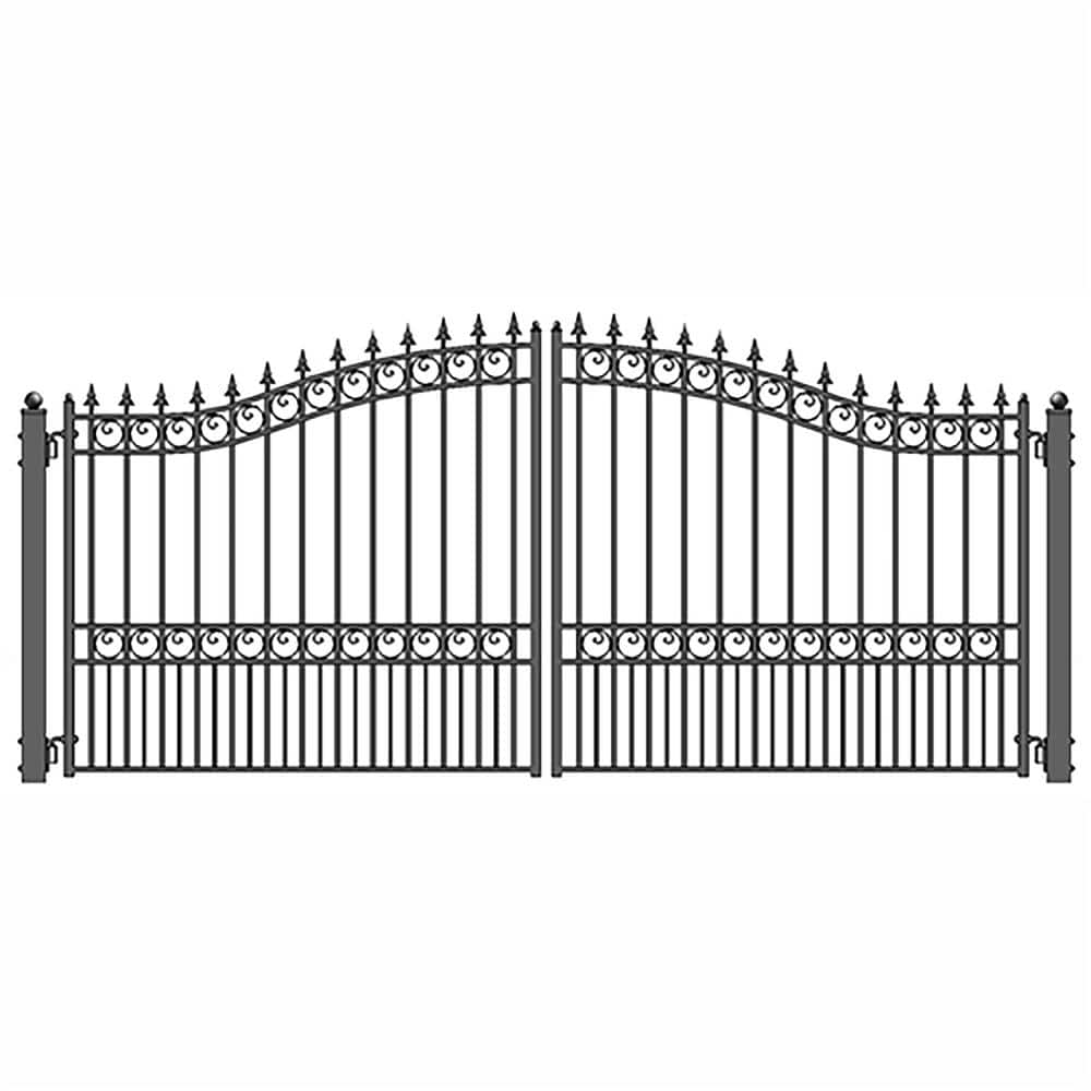 London Style Black Steel Dual Swing Driveway Gate 14 x 6 Feet