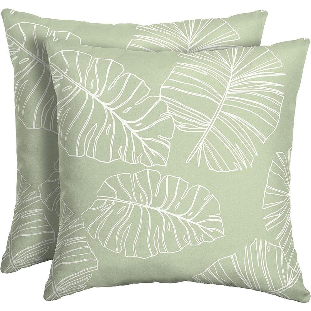 Outdoor Bolster Pillow (2-Pack) 16 in. x 16 in., Coastal Green Leaf