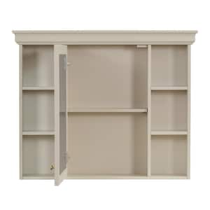 35 in. W x 28 in. H Rectangular MDF Medicine Cabinet with Mirror in Beige