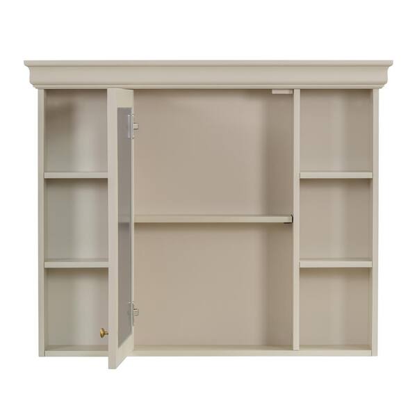 YSQCAR 35 in. W x 28 in. H Rectangular MDF Medicine Cabinet with Mirror in Beige
