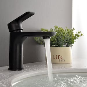 1.2 GPM Single Handle Single Hole Bathroom Faucet with Water Supply Hose and Built-in Aerator in Matte Black - Low