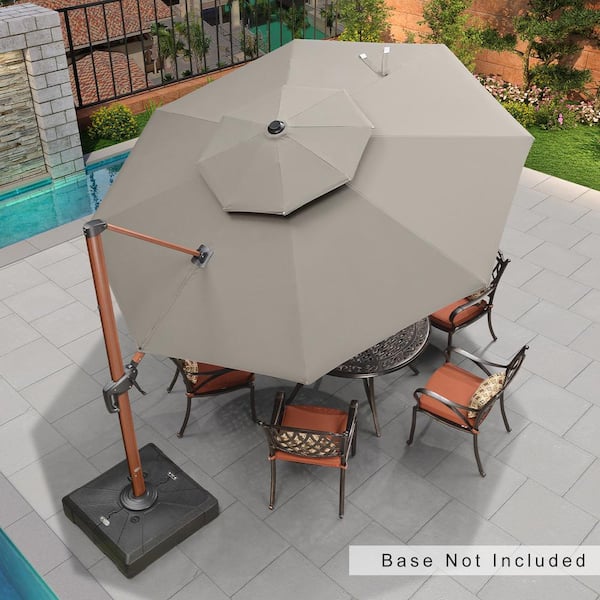 PURPLE LEAF 11 ft. Octagon All-aluminum 360° Rotation Wood Color Cantilever Outdoor Patio Umbrella, Grey