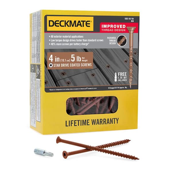 DECKMATE #10 4 in. Flat-Head Square Drive Deck Screw Red Exterior Self-Starting 5 lbs. Box (435-Piece)