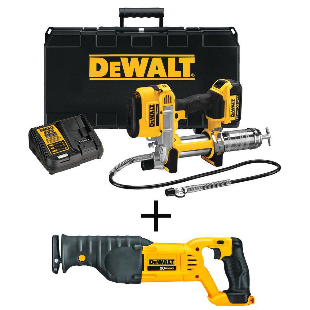 DEWALT 20V MAX Lithium Ion Cordless Grease Gun Kit, 20V MAX Cordless Reciprocating Saw, (1) 20V 4.0Ah Battery, and Charger