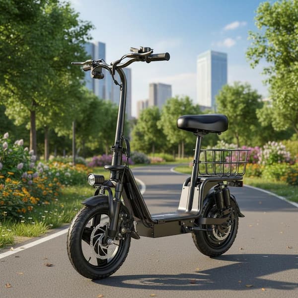 Lycvki 14 in. Black Folding Electric Bike for Adults 500-Watt