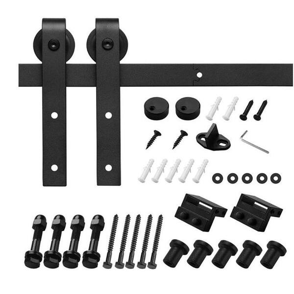 Unbranded - Modern LINE Designed 80 in. x 28 in. MDF Panel Black Painted Sliding Barn Door with Hardware Kit