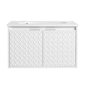 Yunus 29 in. W x 18 in. D x 18 in. H Single Sink Floating Bath Vanity in White with White Cultured Marble Top
