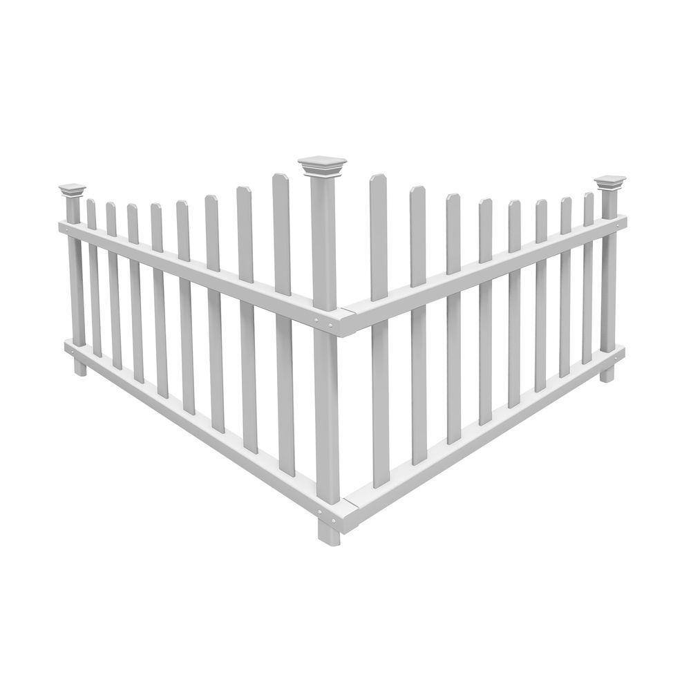 Ashley White Vinyl Scallop Corner Fence Panels, 2.5-ft x 3-ft