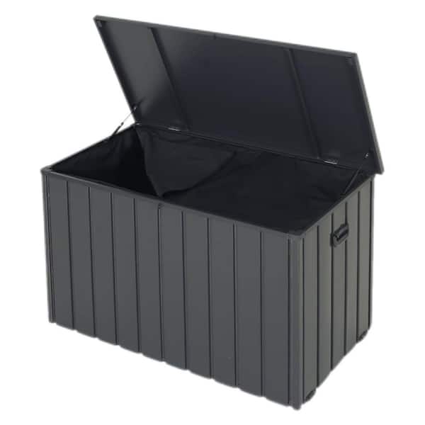 Unbranded 120 Gal. Patio Gray Metal Deck Box Outdoor Storage Box Built-in a Oxford Fabric Storage Bag, Lockable and Waterproof