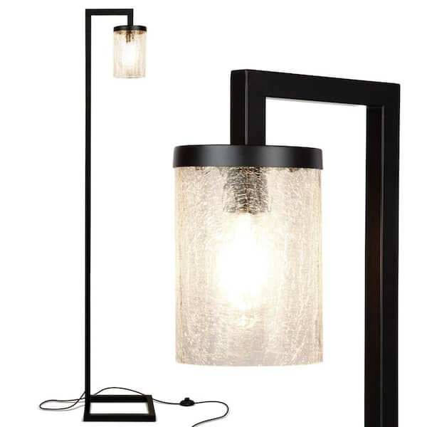 Brightech Henry 68 in. Classic Black Industrial 1-Light LED Energy Efficient Floor Lamp with Cracked Glass Cylinder Shade