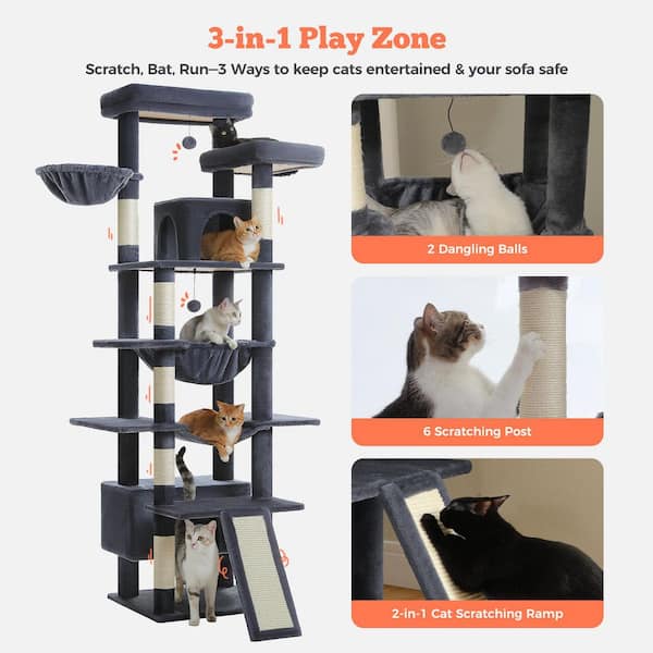 cenadinz Dark Grey Indoor Large Cat 81 Tall Multi-Level Cat