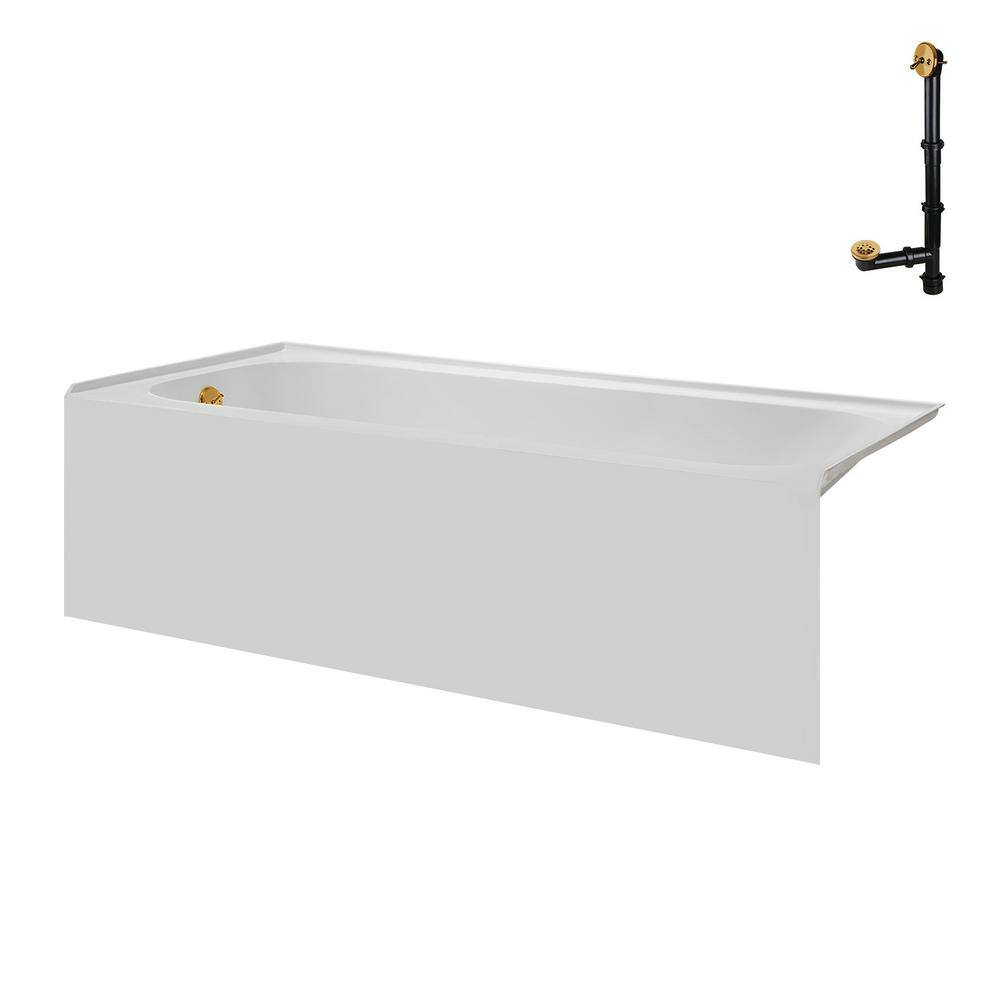 Glossy White Acrylic Alcove Bathtub with Brushed Gold Trim