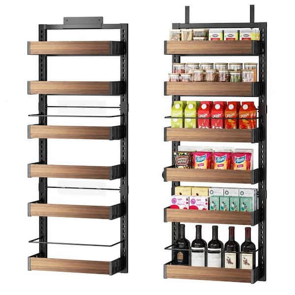 6-Shelf Black Dust Resistant Rust Resistant Scratch Resistant Pantry Door Organizer with Adjustable Baskets