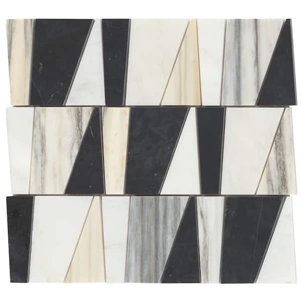 Modni Eastern White/Nero Marquina/Calacatta Zebrino 12 in. x 12 in. Geometric Honed Marble Mosaic Tile 10.3 sq. ft./Case