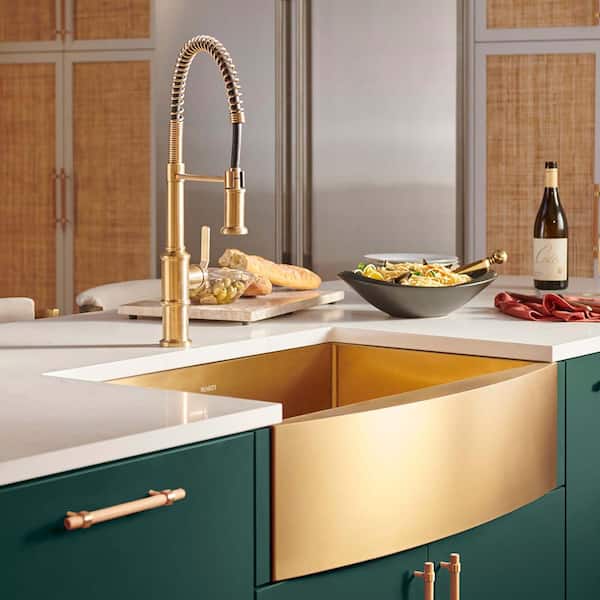 Terraza 36 in. Apron-Front Farmhouse Single Bowl 16-Gauge Stainless Steel Kitchen Sink in Tone Matte Gold