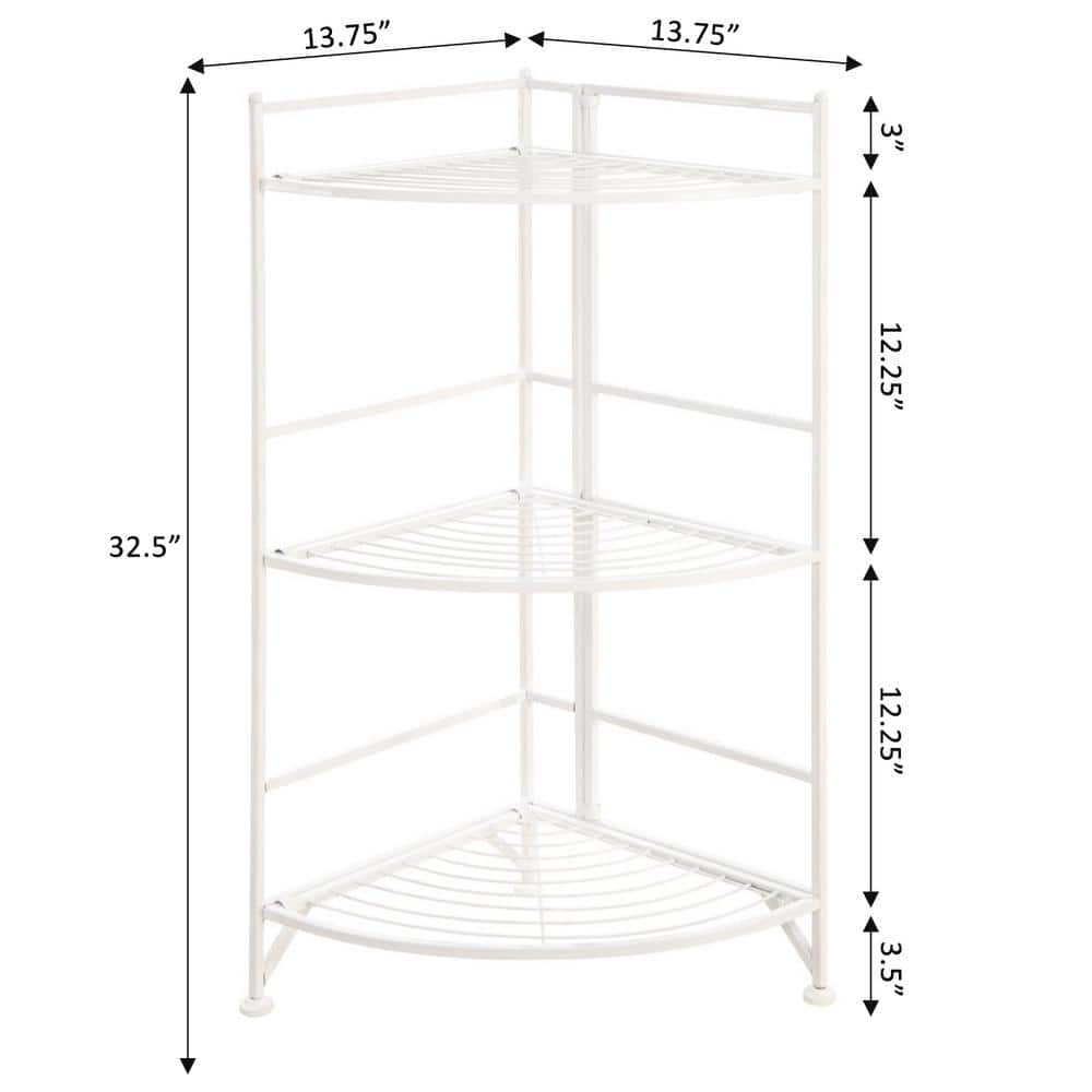 Sleek White Adjustable 3-Tier Wire Corner Storage Shelf