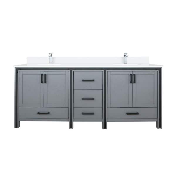 Ziva 80 in W x 22 in D Dark Grey Double Bath Vanity, White Quartz Top and Faucet Set