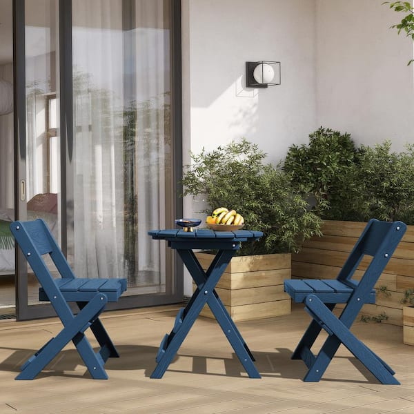 JEAREY HDPE Foldable 3-Piece Plastic Outdoor Bistro Set in Navy