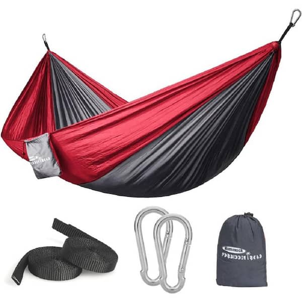 ITOPFOX Camping 8.8 ft. Portable Hammock Bed Hammock in Gray And Red