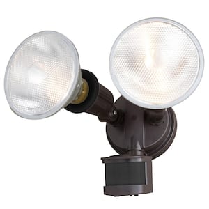 Bronze Motion Sensor Dusk to Dawn Outdoor Security Flood Light - 2 Adjustable Light Heads - 4 Modes