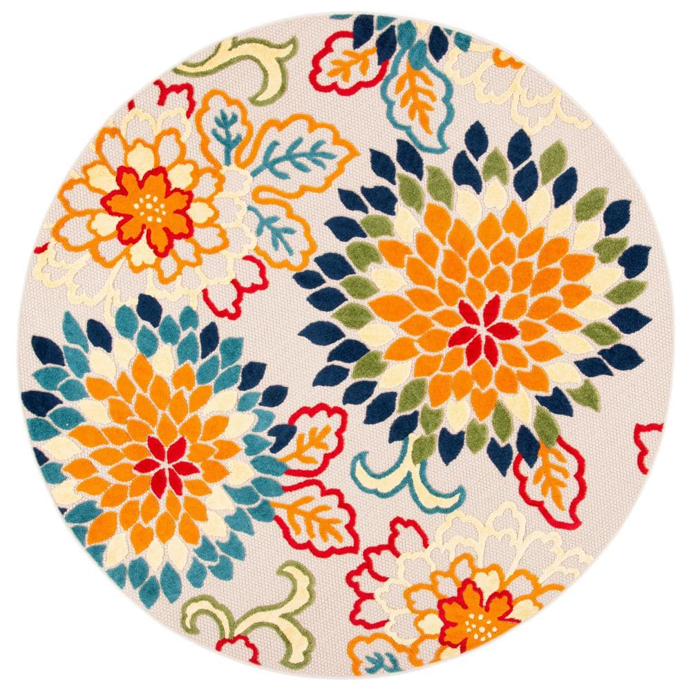 Cabana Ivory/Orange 5 ft. x 5 ft. Floral Abstract Indoor/Outdoor Round Area Rug price history on PriceWatchPro