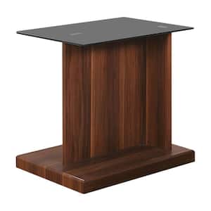 22 in. Brown and Black Square Glass End Table with Pedestal Base