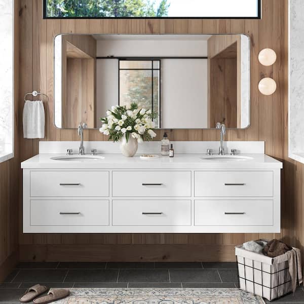 ARIEL Hutton 73 in. W x 22 in. D x 19.6 in. H Bath Vanity in White with Pure White Quartz Top