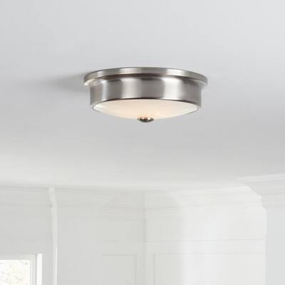 Versailles 12 in. Brushed Nickel LED Flush Mount Ceiling Light with White Glass Shade