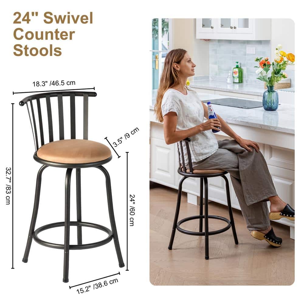FurnitureR Brown Velvet 24'' Swivel Adjustable Counter Stool