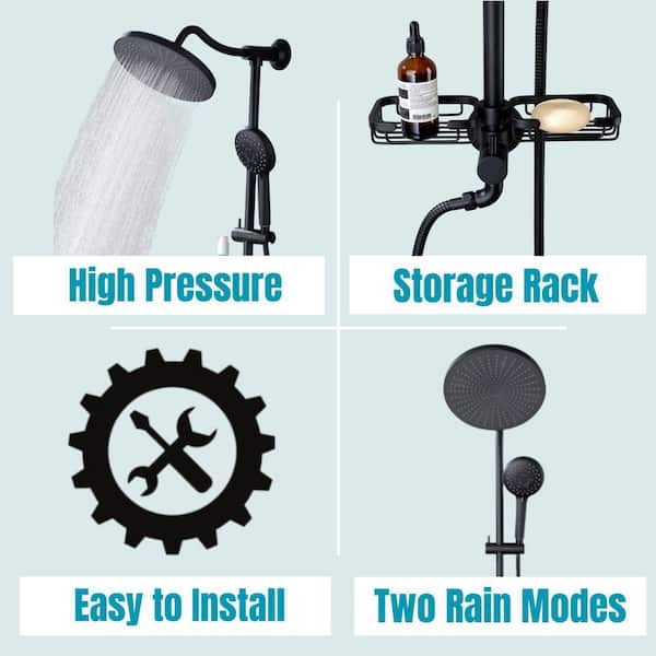 4-Spray Patterns Dual Shower Head Wall Mounted Fixed andHandheld Shower Head 1.8 GPM in Black