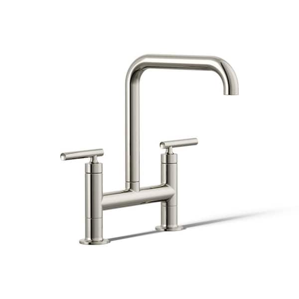 Purist 2 Handle Bridge Kitchen Faucet in Vibrant Polished Nickel
