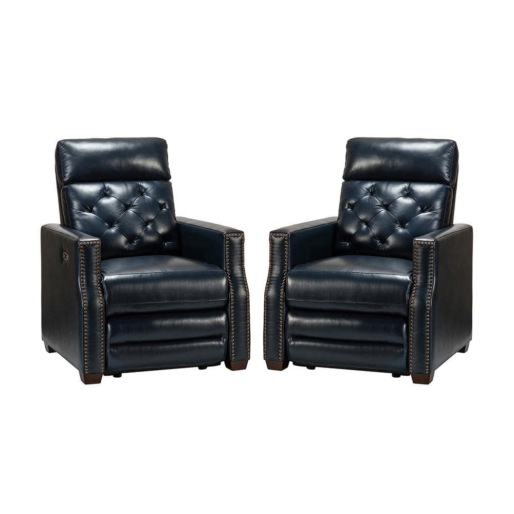 ARTFUL LIVING DESIGN Bona 31.50"Wide Navy Genuine Leather Power