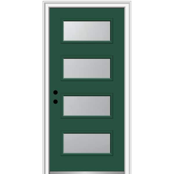 MMI Door 36 in. x 80 in. Celeste Right-Hand Inswing 4-Lite Frosted Glass Painted Steel Prehung Front Door on 6-9/16 in. Frame