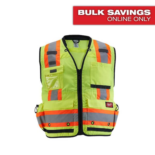 Large/X-Large Yellow Class 2 Surveyor's High Visibility Safety Vest with 27-Pockets