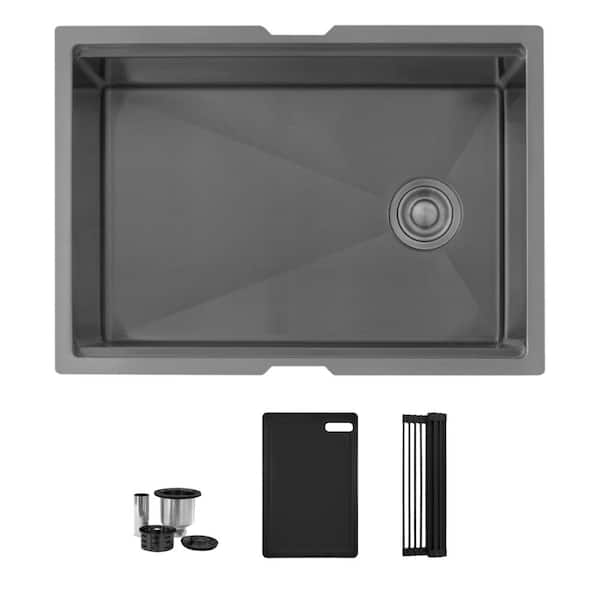 Undermount 27 inch Workstation Single Bowl Kitchen Sink with Dura-Tek finish with Accessories