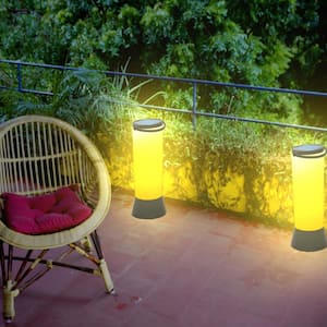 Black Outdoor Solar Portable Path Light Coach Sconce with Yellow/White Integrated LED Contemporary Design