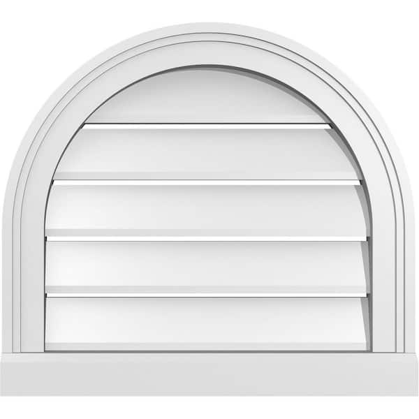 Ekena Millwork 20 in. x 18 in. Round Top Surface Mount PVC Gable Vent: Functional with Brickmould Sill Frame