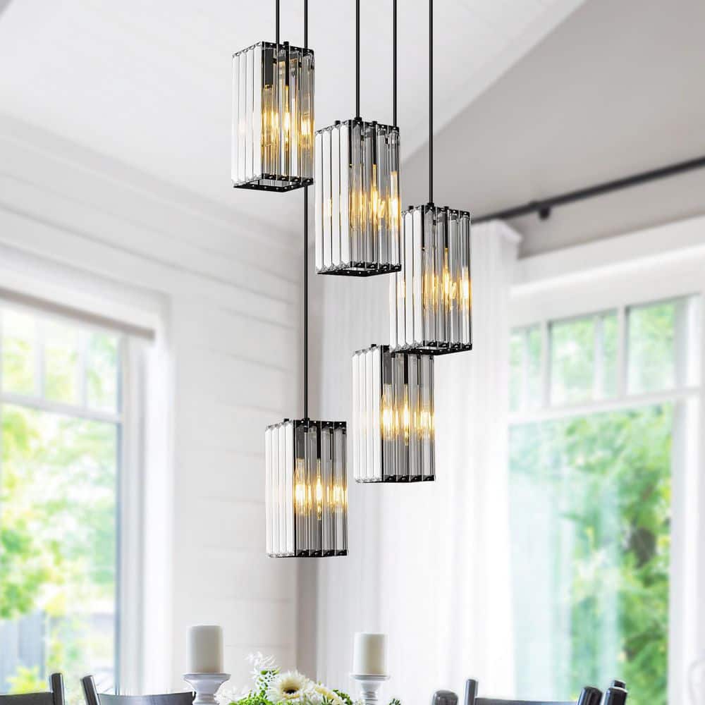 Home Lighting 60-Watt 5-Lights Black Mini Crystal Rectangle Modern Pendant Light Adjustable for Kitchen Island price history on PriceWatchPro