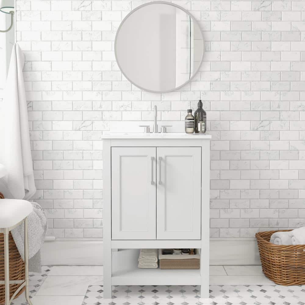 Vivien 24" White Composite Freestanding Bathroom Vanity with Ceramic Sink