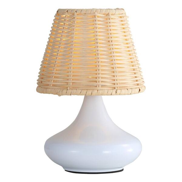 7.8 in. H White Woven Bamboo Pendant Light Table Lamp with Bamboo Shade Iron Base Three Color Temperatures